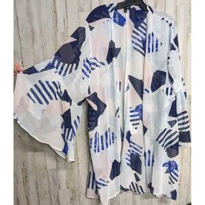 NWOT Torrid Size 3 4 Chiffon Kimono White Blue Pink